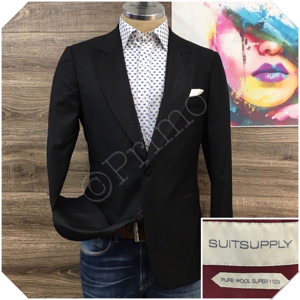 SUITSUPPLY Mens Wool Tuxedo Blazer Sport Coat Jacket Size 40S Wool Suit (FLAWS)